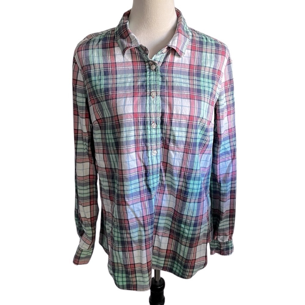 Vineyard Vines Women’s 14 Plaid Shirt Cotton Pink Green White Blue